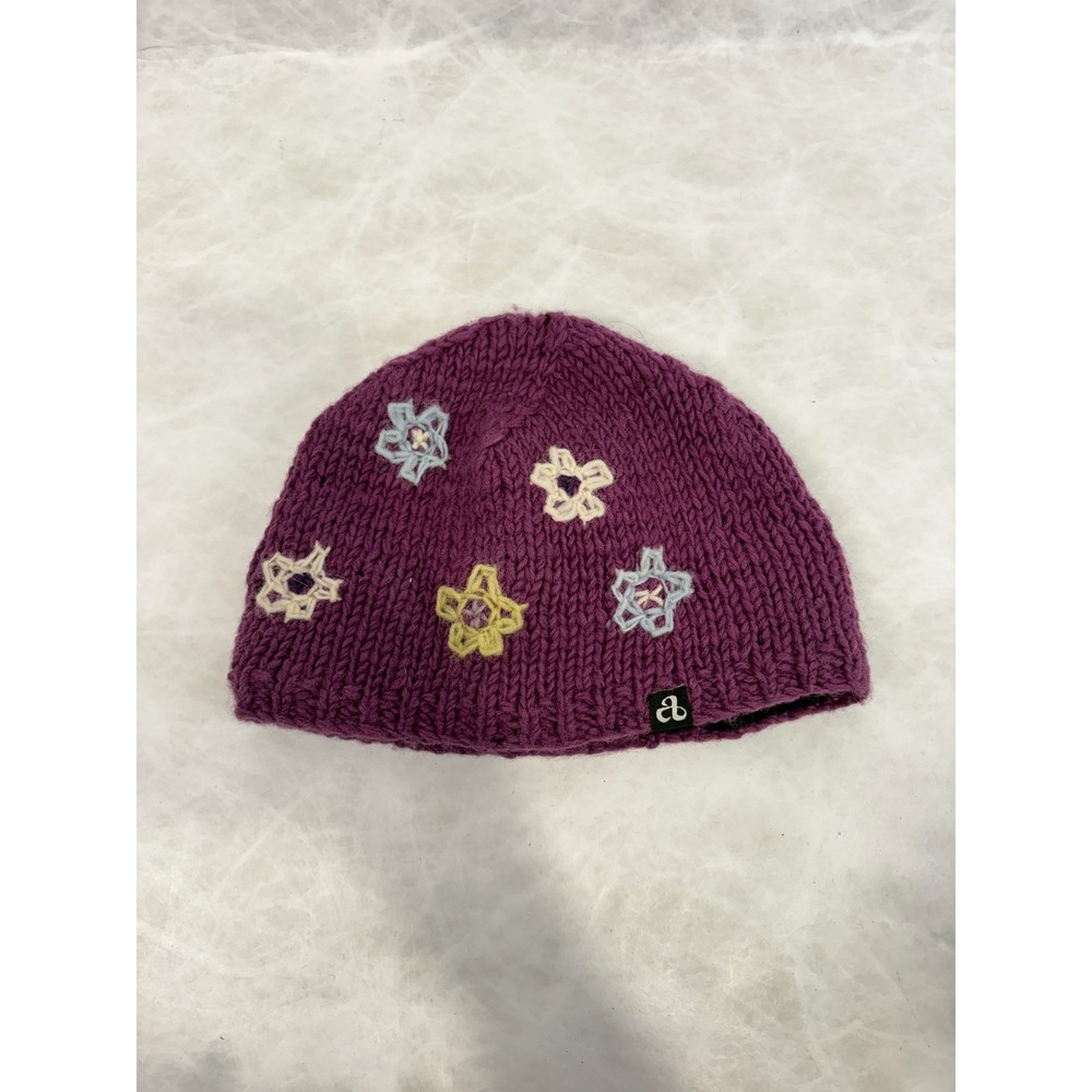 Ambler Wool Beanie Magenta Purple Floral Embroidered Fleece Lined Winter Hat‎